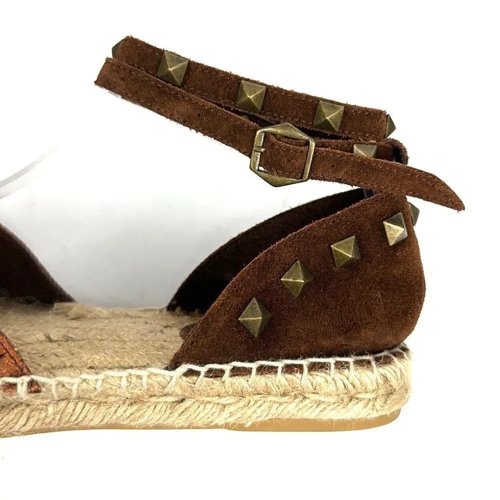 ASH Spain Rockstud Leather Suede Flat Espadrilles Brown Piton Print 37 US 6,5